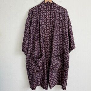 100% Silk Kimono Robe Paisley Print Pockets Blue Red Lightweight Boho Lounge OS